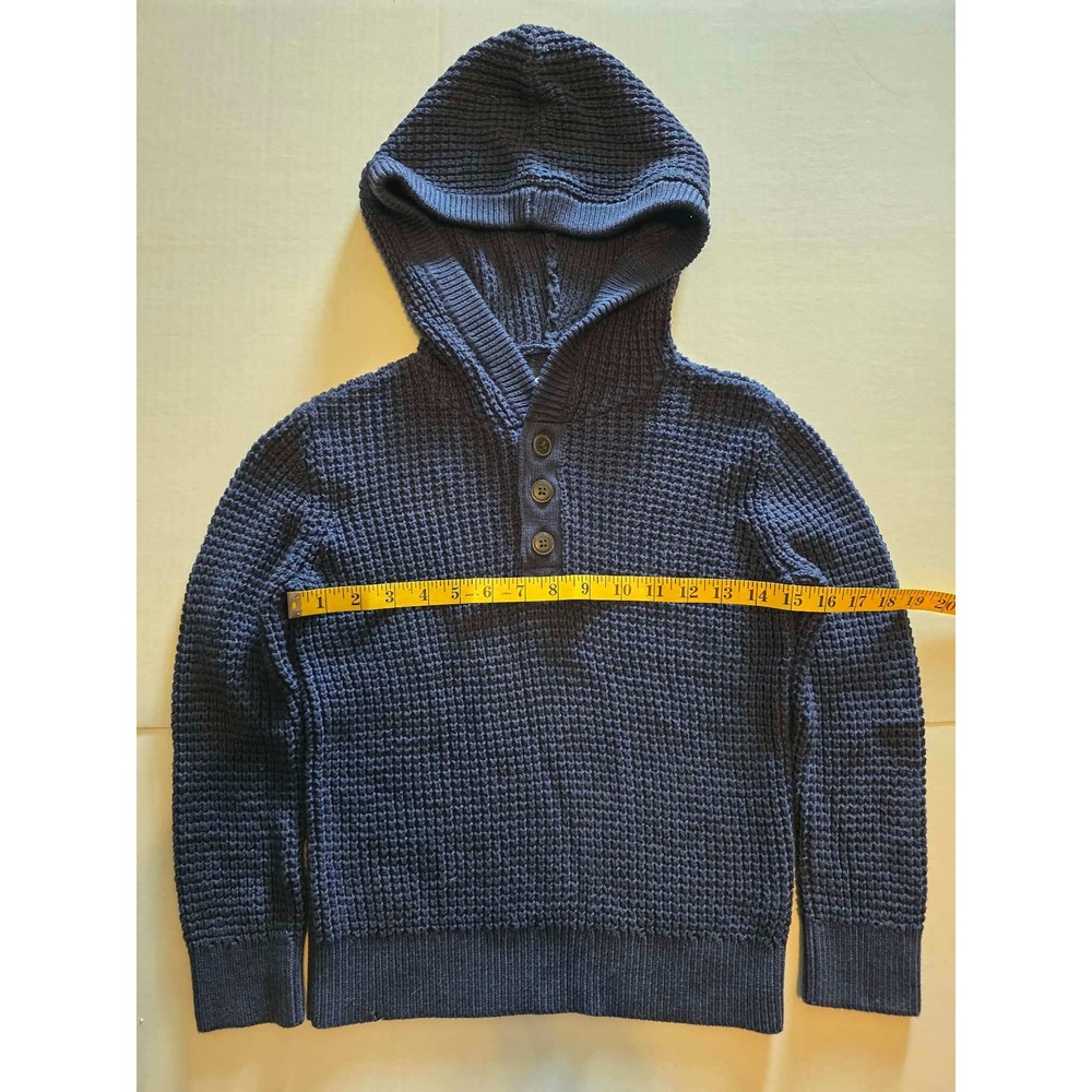 OshKosh B'gosh Boys Navy Blue Waffle Knit Henley Hooded Sweater Size 8/8A